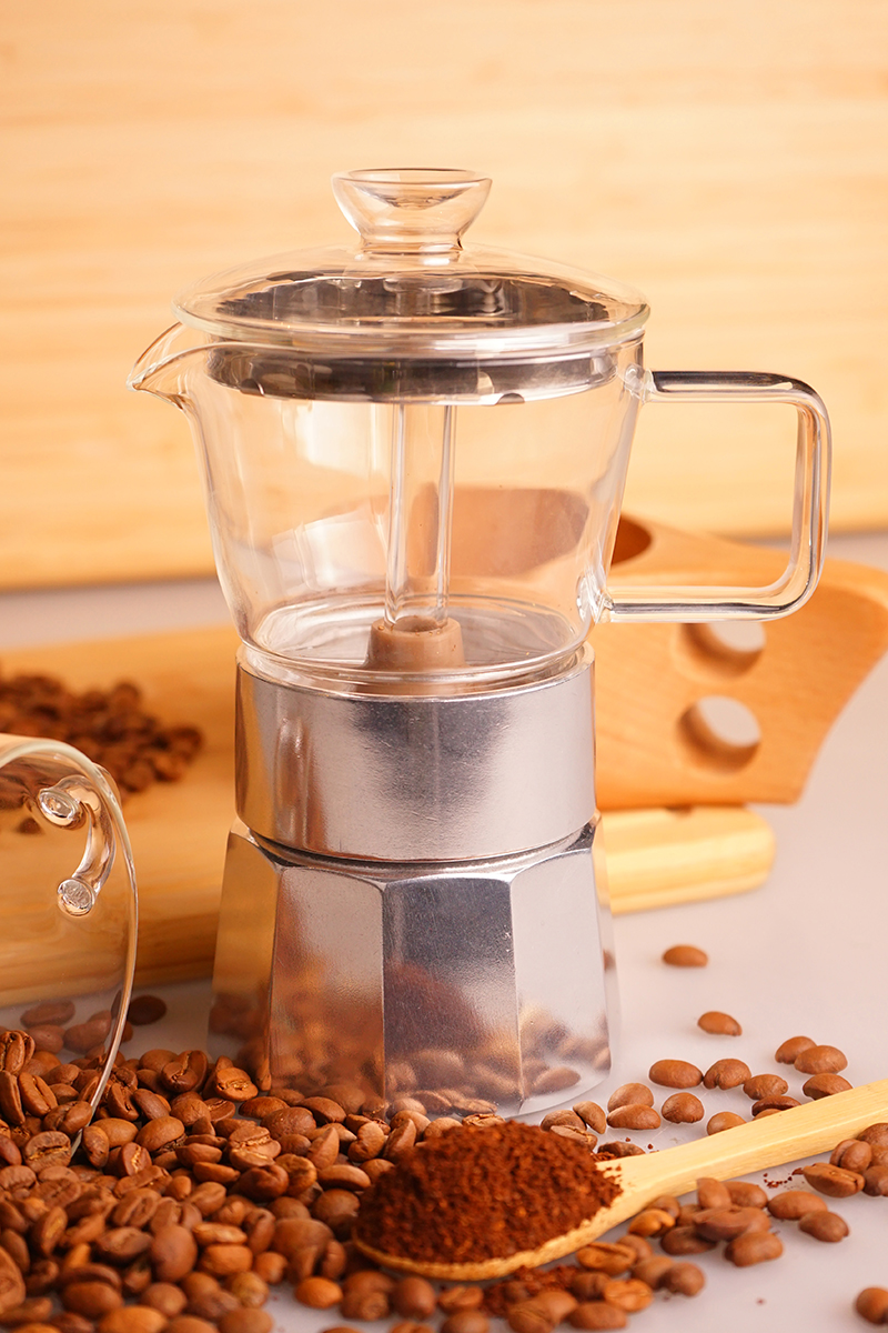 Taşev Silver Cam Moka Pot 3 Fincan