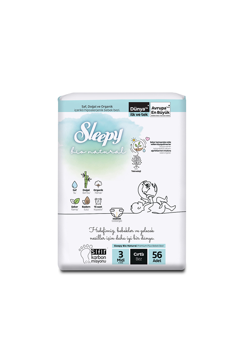 Sleepy Bio Natural 2'li Jumbo Midi 56 Adet 4-9 Kg Sleepy Bio Natural 2'li Jumbo Midi 56 Adet 4-9 Kg