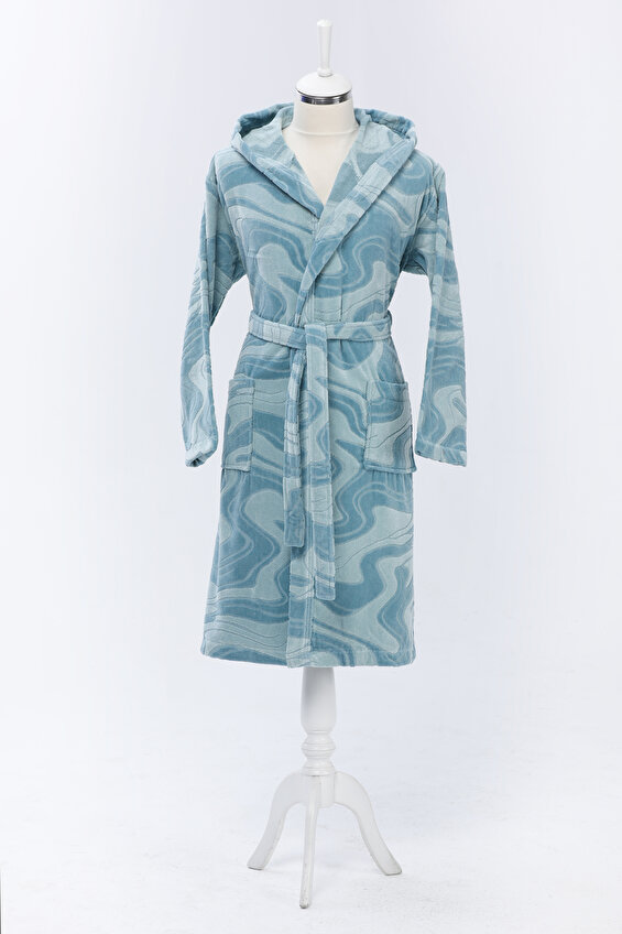 Özdilek Marble Kapüşonlu Kadife Bornoz L Beden