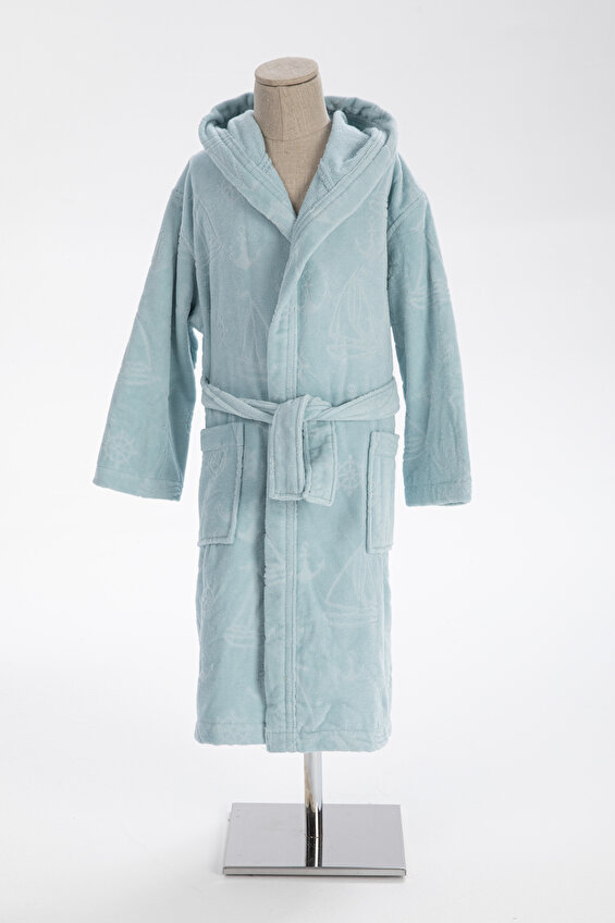 Özdilek Boy Marine Kapüşonlu Kadife Çocuk Bornozu 15 Yaş